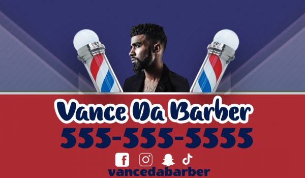 Red and Blue Barber Business Card Template Print Design